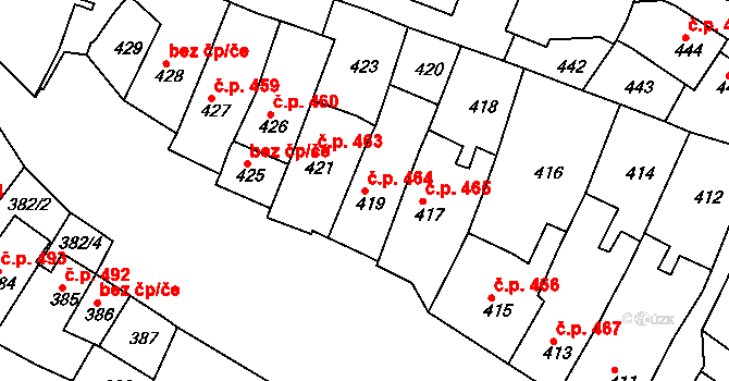Jemnice 464 na parcele st. 419 v KÚ Jemnice, Katastrální mapa