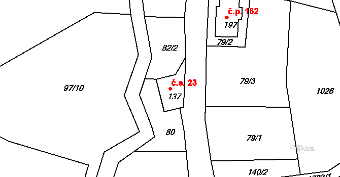 Kerhartice 23, Česká Kamenice na parcele st. 137 v KÚ Kerhartice, Katastrální mapa