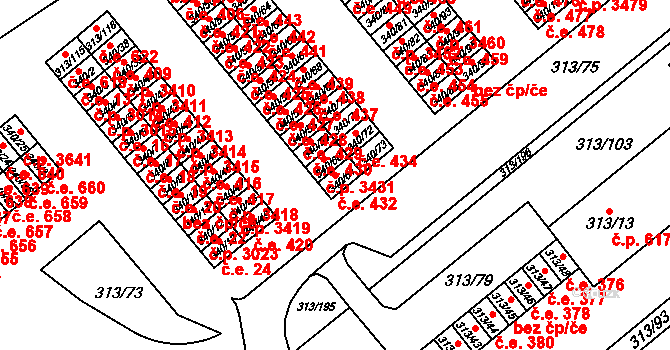 Vyškov-Předměstí 432, Vyškov na parcele st. 340/61 v KÚ Vyškov, Katastrální mapa