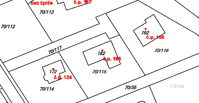 Horní Stakory 165, Kosmonosy na parcele st. 182 v KÚ Horní Stakory, Katastrální mapa