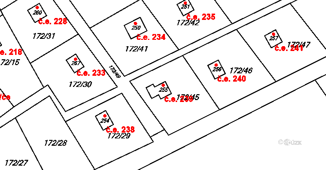 Heroltice 239 na parcele st. 255 v KÚ Heroltice u Tišnova, Katastrální mapa