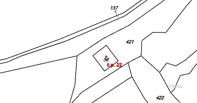 Hrad Nečtiny 22, Nečtiny na parcele st. 36 v KÚ Hrad Nečtiny, Katastrální mapa