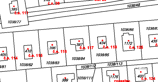 Vlčková 117 na parcele st. 397 v KÚ Vlčková, Katastrální mapa