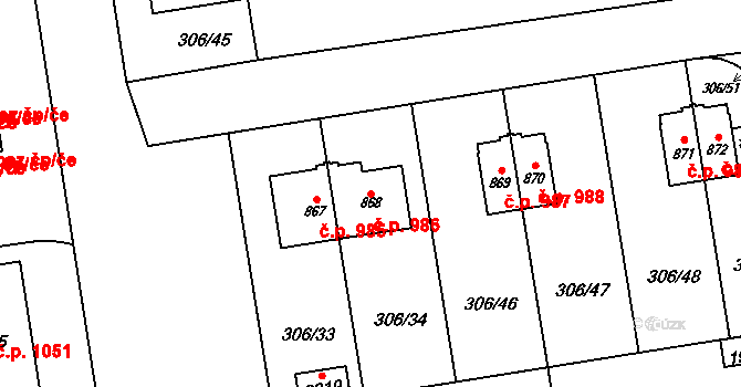 Hrabůvka 986, Ostrava na parcele st. 868 v KÚ Hrabůvka, Katastrální mapa
