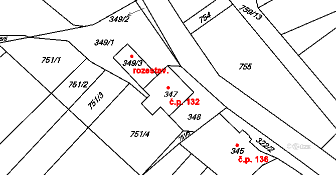 Polnička 132 na parcele st. 347 v KÚ Polnička, Katastrální mapa