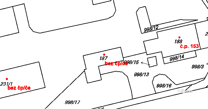 Rožná 38364191 na parcele st. 187 v KÚ Rožná, Katastrální mapa