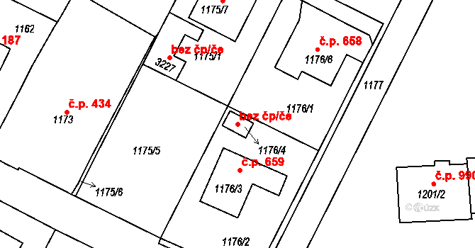 Bystřice nad Pernštejnem 38378191 na parcele st. 1176/4 v KÚ Bystřice nad Pernštejnem, Katastrální mapa
