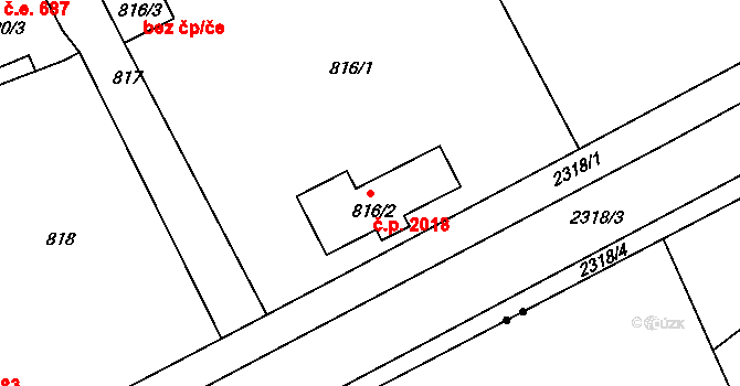 Trnovany 2018, Teplice na parcele st. 816/2 v KÚ Teplice-Trnovany, Katastrální mapa