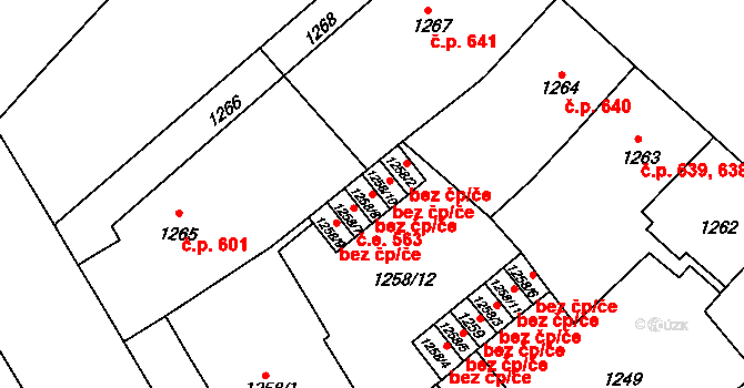 Brno 39443191 na parcele st. 1258/8 v KÚ Veveří, Katastrální mapa