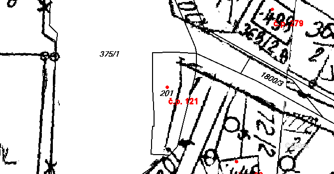 Kašava 121 na parcele st. 201 v KÚ Kašava, Katastrální mapa