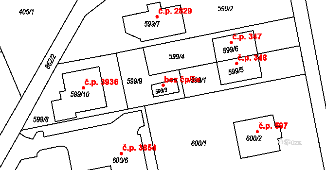 Znojmo 40996191 na parcele st. 599/3 v KÚ Znojmo-Louka, Katastrální mapa