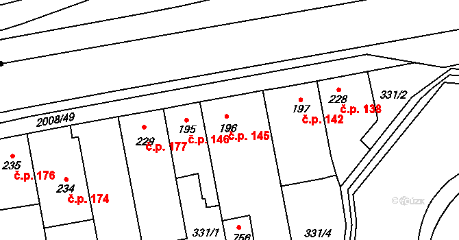 Louky 145, Zlín na parcele st. 196 v KÚ Louky nad Dřevnicí, Katastrální mapa
