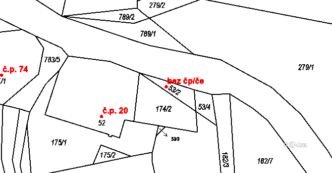 Bernartice 42020191 na parcele st. 53/2 v KÚ Srlín, Katastrální mapa