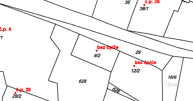 Hrušovany 42028191 na parcele st. 9/2 v KÚ Lažany u Chomutova, Katastrální mapa