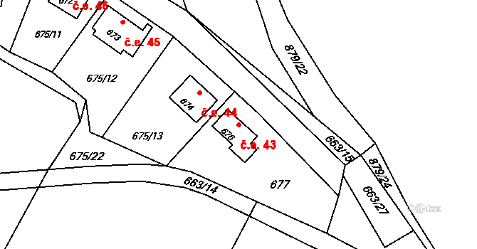 Děhylov 43 na parcele st. 676 v KÚ Děhylov, Katastrální mapa