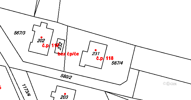Podvihov 118, Opava na parcele st. 231 v KÚ Podvihov, Katastrální mapa