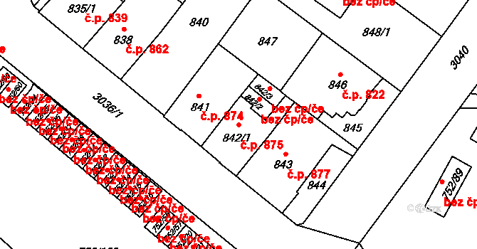 Předměstí 875, Opava na parcele st. 842/1 v KÚ Opava-Předměstí, Katastrální mapa
