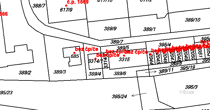 Humpolec 45257191 na parcele st. 3314/2 v KÚ Humpolec, Katastrální mapa