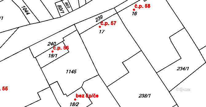 Leskovec 57, Březová na parcele st. 17 v KÚ Leskovec u Vítkova, Katastrální mapa