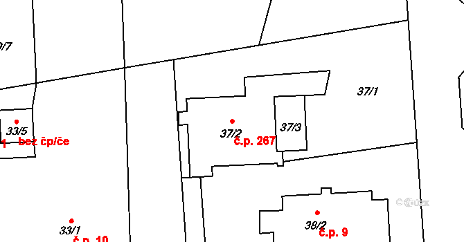 Chuchelná 267 na parcele st. 37/2 v KÚ Chuchelná, Katastrální mapa