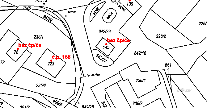 Sebranice 46551191 na parcele st. 145 v KÚ Pohora, Katastrální mapa