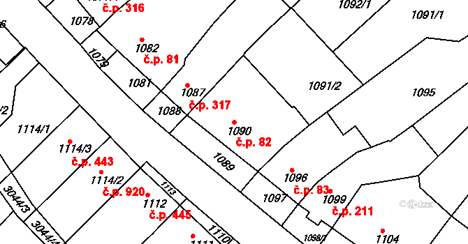 Nivnice 82 na parcele st. 1090 v KÚ Nivnice, Katastrální mapa