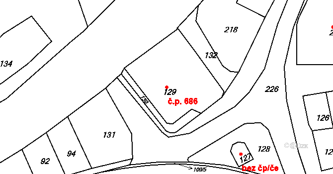 Nivnice 686 na parcele st. 129 v KÚ Nivnice, Katastrální mapa