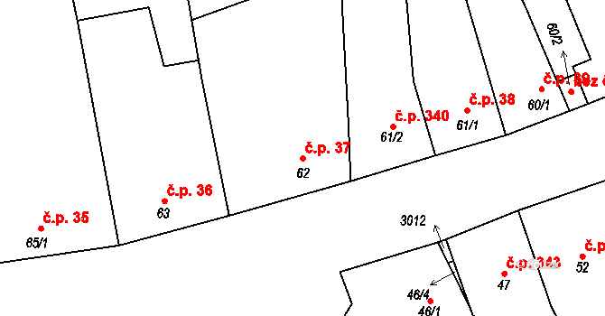 Kněžpole 37 na parcele st. 62 v KÚ Kněžpole u Uherského Hradiště, Katastrální mapa