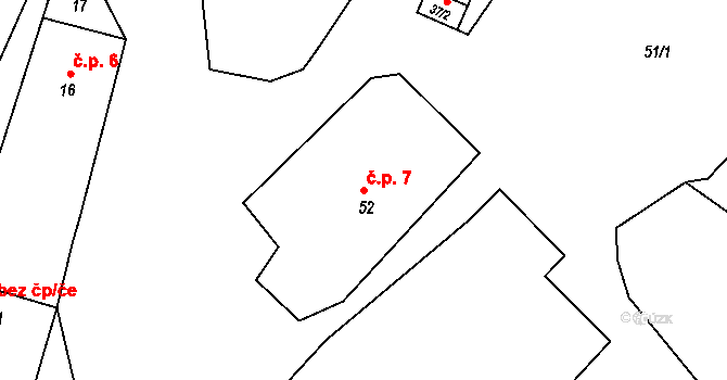 Lišnice 7 na parcele st. 52 v KÚ Lišnice, Katastrální mapa