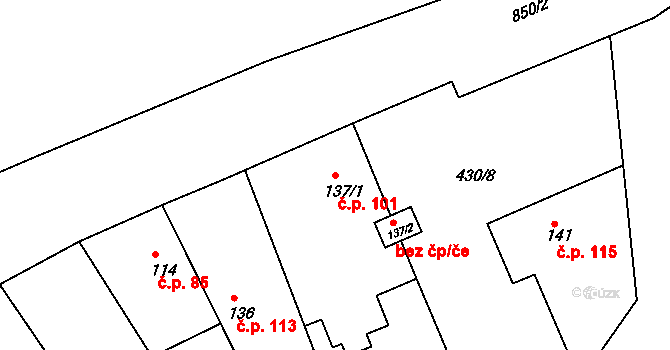 Černice 101, Horní Jiřetín na parcele st. 137/1 v KÚ Černice u Horního Jiřetína, Katastrální mapa