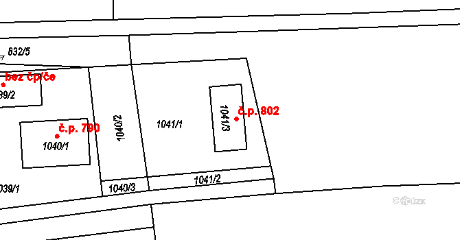 Hrádek nad Nisou 802 na parcele st. 1041/3 v KÚ Hrádek nad Nisou, Katastrální mapa
