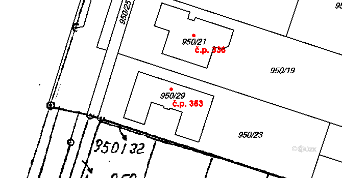 Holubice 353 na parcele st. 950/29 v KÚ Holubice, Katastrální mapa