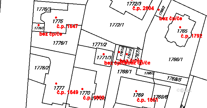 Teplice 52026191 na parcele st. 1771/3 v KÚ Teplice, Katastrální mapa