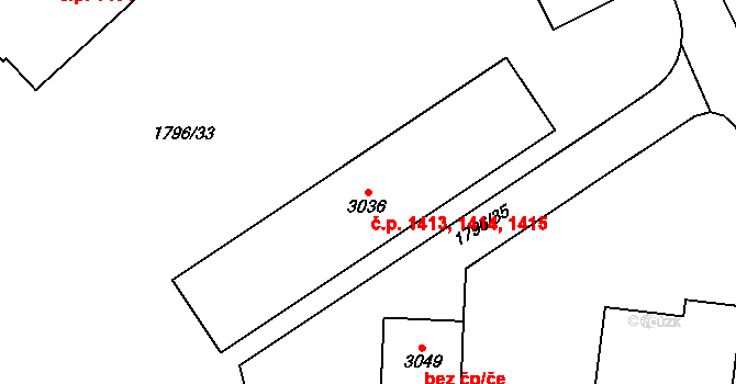 Hlinsko 1413,1414,1415 na parcele st. 3036 v KÚ Hlinsko v Čechách, Katastrální mapa