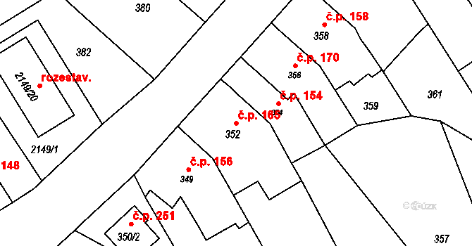 Zbýšov 165 na parcele st. 352 v KÚ Zbýšov, Katastrální mapa