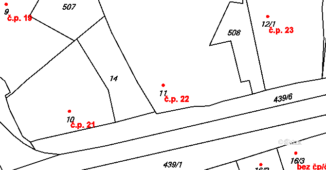 Kunčí 22, Slatiňany na parcele st. 11 v KÚ Kunčí, Katastrální mapa