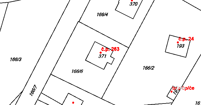 Čimelice 263 na parcele st. 371 v KÚ Čimelice, Katastrální mapa