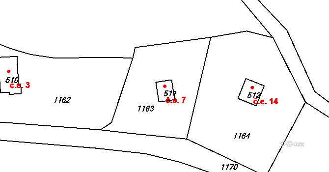 Dušejov 7 na parcele st. 511 v KÚ Dušejov, Katastrální mapa