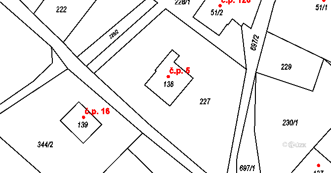 Raškov 5, Bohdíkov na parcele st. 138 v KÚ Raškov Ves, Katastrální mapa