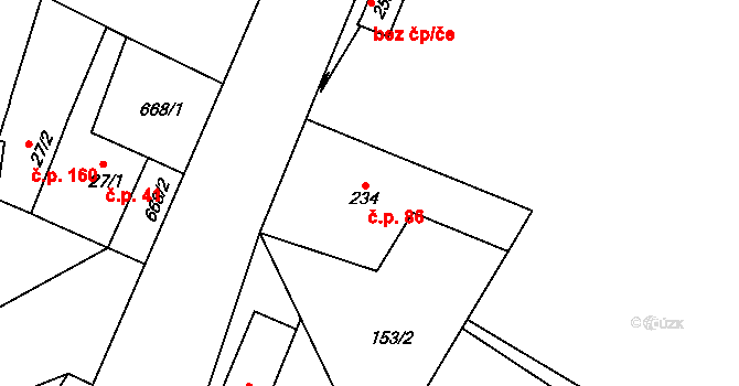 Byškovice 86, Neratovice na parcele st. 234 v KÚ Byškovice, Katastrální mapa