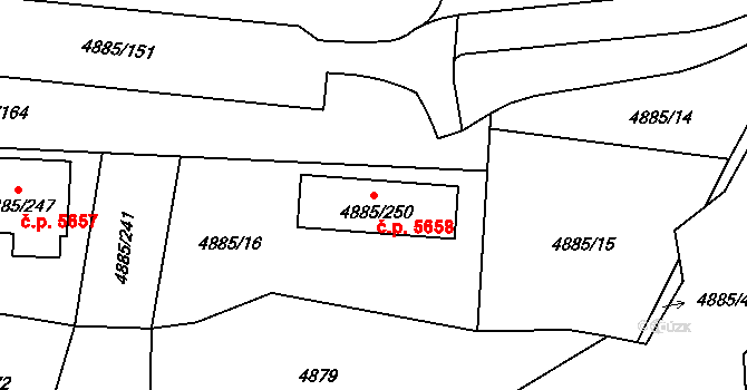 Jihlava 5658 na parcele st. 4885/250 v KÚ Jihlava, Katastrální mapa