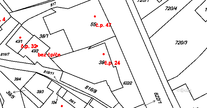 Brnířov 24 na parcele st. 39 v KÚ Brnířov, Katastrální mapa