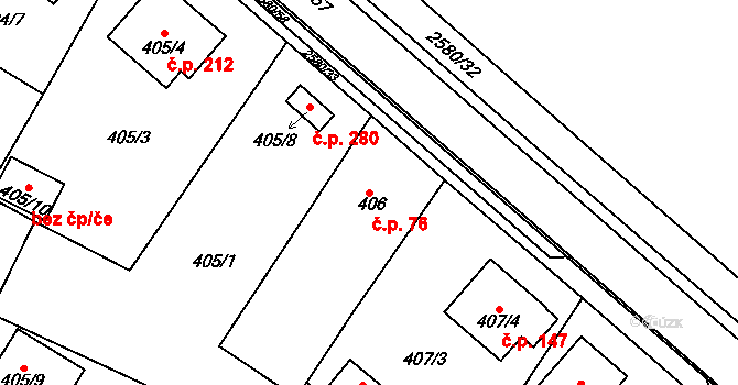 Malé Předměstí 76, Horšovský Týn na parcele st. 406 v KÚ Horšovský Týn, Katastrální mapa