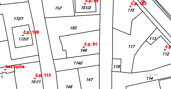 Meclov 91 na parcele st. 149 v KÚ Meclov, Katastrální mapa