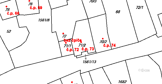 Mutěnín 73 na parcele st. 71/2 v KÚ Mutěnín, Katastrální mapa