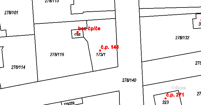 Nezvěstice 148 na parcele st. 175/1 v KÚ Nezvěstice, Katastrální mapa