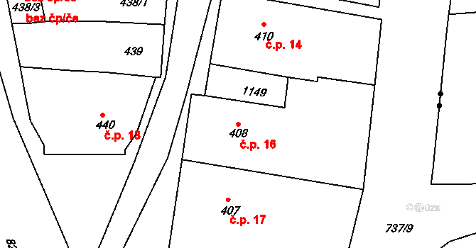Olivětín 16, Broumov na parcele st. 408 v KÚ Broumov, Katastrální mapa
