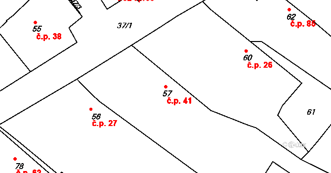 Nahořany 41 na parcele st. 57 v KÚ Nahořany nad Metují, Katastrální mapa