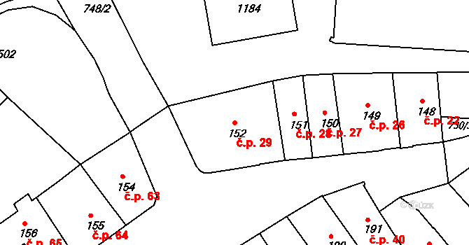 Broumov 29 na parcele st. 152 v KÚ Broumov, Katastrální mapa