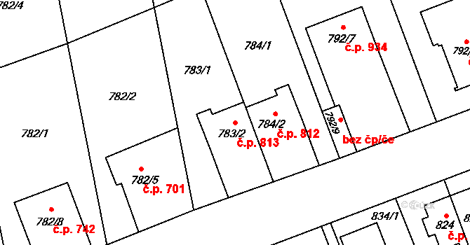 Hronov 813 na parcele st. 783/2 v KÚ Hronov, Katastrální mapa